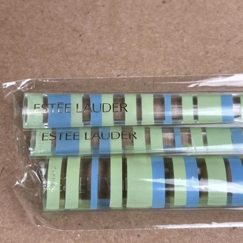 Estee Lauder Makeup Brush Set Of 3 Clear Green Blue Travel NEW
